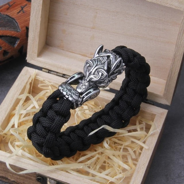 Viking Wolf Bracelet with Durable Fabric Straps
